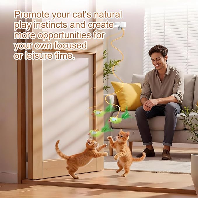 Meowscles Cat Toy, Automatic Interactive Cat Feather Toys with Rotating and telescoping Modes., USB Rechargeable Kitten Toys for Indoor Cats (White)