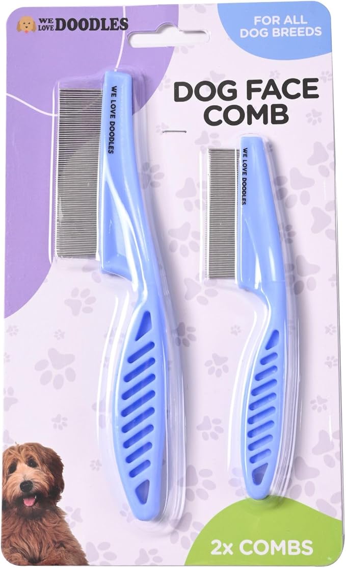 Dog Face Comb, Flea Comb for Dogs, Fine Tooth Tear Stain Remover, Removes Crust, Mucus, and Stains, Face Brush for Poodles & Other Breeds, Grooming Comb for Pets, Large + Small [We Love Doodles]