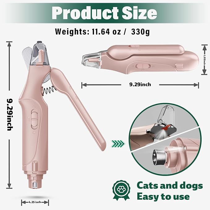 2 in 1 Dog Nail Clippers & Cat Nail Clippers Trimmers for Large Medium Small Dogs Cats Claw Trimmer Quick Sensor and Safety Guard USB Rechargeable Dogs Nail Trimmer with Catcher & 2 LED Lights