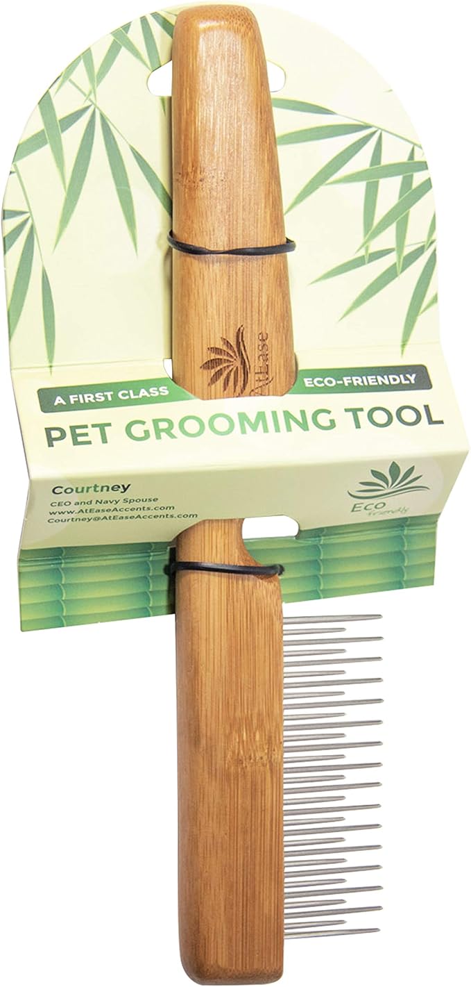 Detangling Pet Comb for Matted Hair and Detangler, with Long & Short Stainless Steel Teeth for Dog and Cat- Natural Easy Grooming Tool