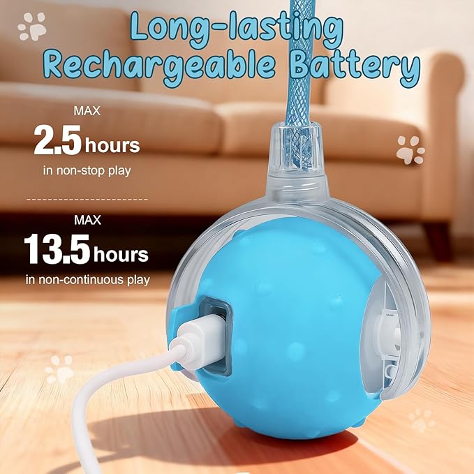 Interactive Smart Motorized Cat Toy Ball -Chirping, 2 Tails & 2 Speeds, USB Rechargeable Motion Activated Self Play Toy for Bored Indoor Cats & Kittens, Hunting Chase Teaser for Exercise & Enrichment