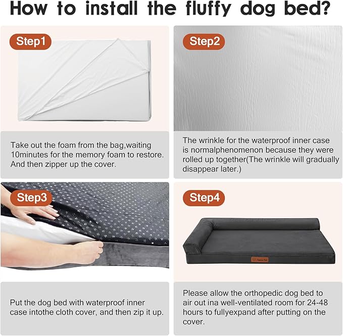 Orthopedic Dog Bed Medium Size Dog, Memory Foam Dogs Bed for Medium Dogs, Washable and Removable Microsuede Cover, Waterproof Liner, Non-Skid Bottom, 35x23x6 Inches, Dark Grey