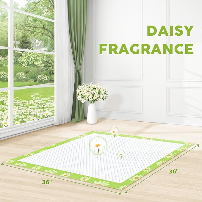 CROCI Dog Pads Extra Large 36x36in Daisy Pattern, Puppy Pads with Adhesive Tabs Super Absorbent Up to 11 Cups, Leak-Poof & Quick Dry Disposable (100 Counts)