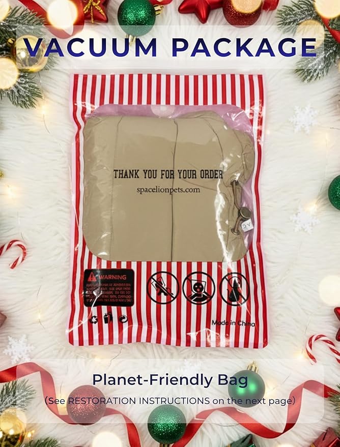 SPACE LION Dog Puffer Jacket, Down Winter Coat, Durable Outdoor Coat for Cold and Windy Conditions, Lightweight & Adjustable Fit Coats for Small Dogs, (Khaki, Size8/XS)