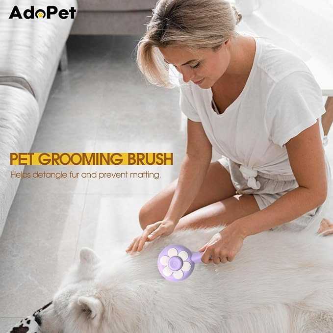 Self-Cleaning Pet Grooming Brush Soft Silicone Bristles, Flower Design for Cats and Dogs – Easy to Use & Gentle Care (Purple)