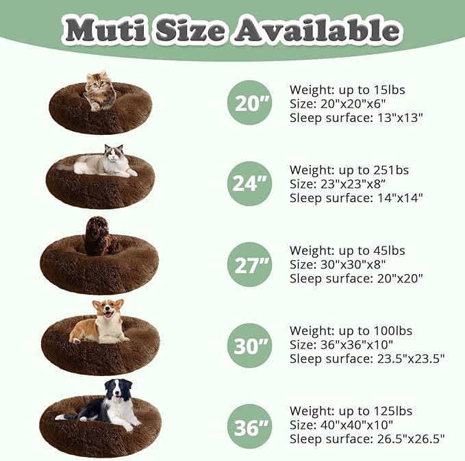 JOLLYVOGUE Dog & Cat Bed, Calming Anti-Anxiety Pet Bed for Small Dogs, Fluffy Donut Cushion for Small and Medium Pets (23")