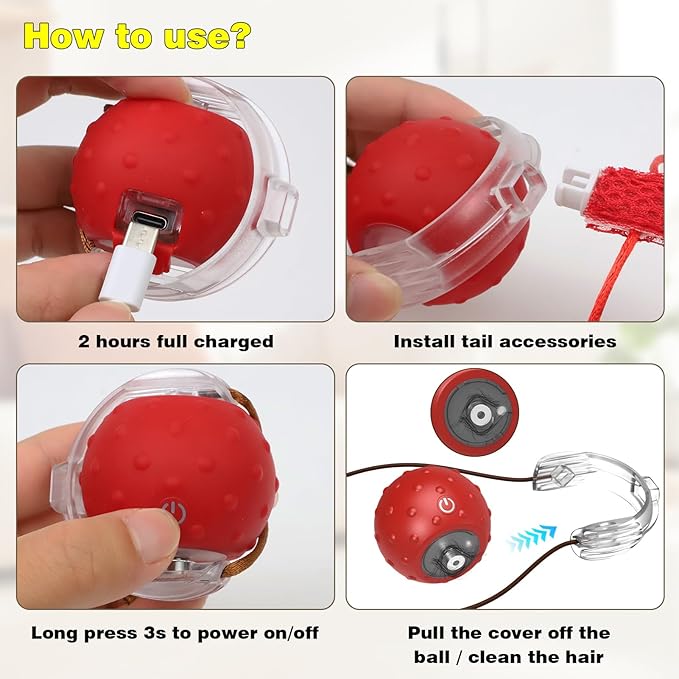 Interactive Cat Toys for Indoor Cats, Moving Cat Ball with Tail, Fast Rolling on Carpet, Chirping & Motion Activate