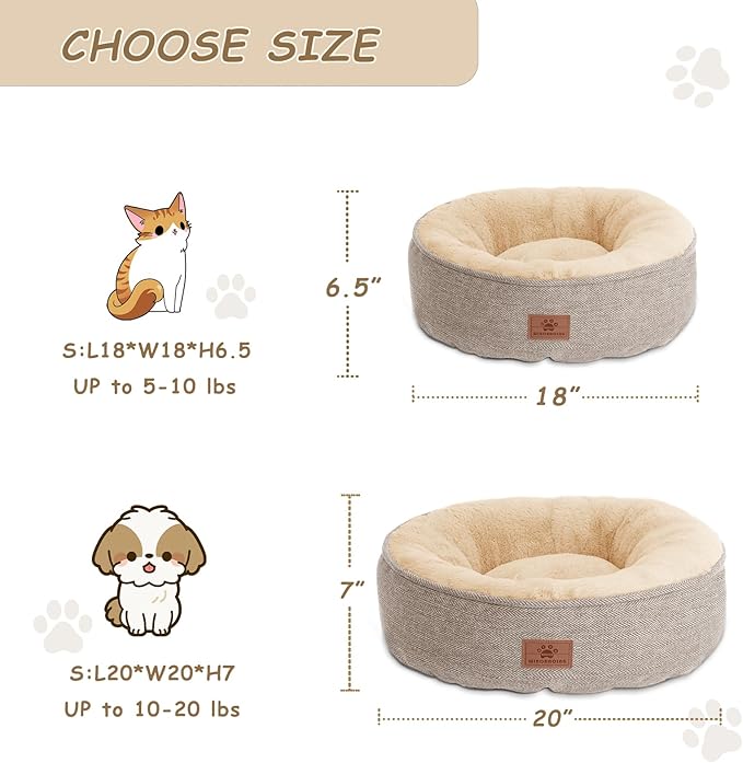 WINDRACING Cat Beds for Indoor Cats, Dog Bed for Small Dogs Breeds, Soft Kennel Bed, Comfy Durable Pet Sleeping Bed, Washable Roun Cat Bed & Non-Slip Bottom, Size 20" L x 20" W x 7" Th