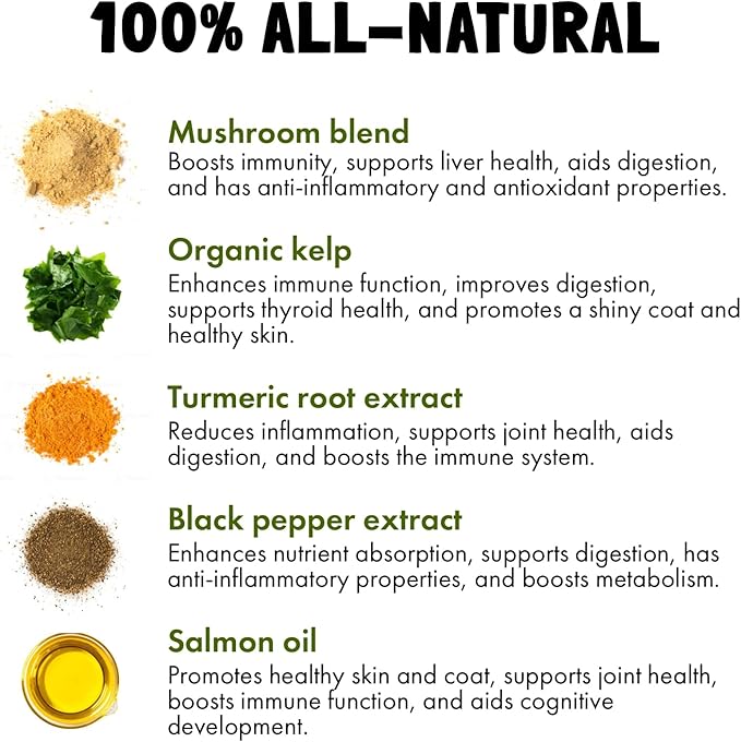 Mushroom Complex Treats for Dogs with Reishi, Shiitake, and Turkey Tail Mushrooms for Cognition and Immune Boosting Supports Digestive Health and Reduces Inflammation DHA EPA Turmeric Kelp (120pcs)