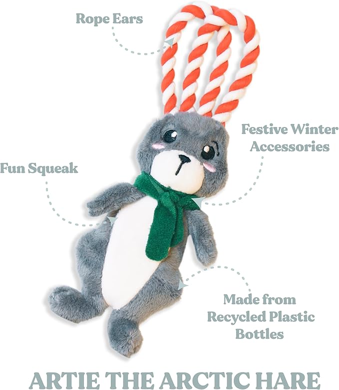 Dog Toys | Holiday Plush Toy Arctic Hare Stuffed Animal for Dogs | Small Eco Friendly Toy - Easy to Clean and Made from Non Toxic Materials