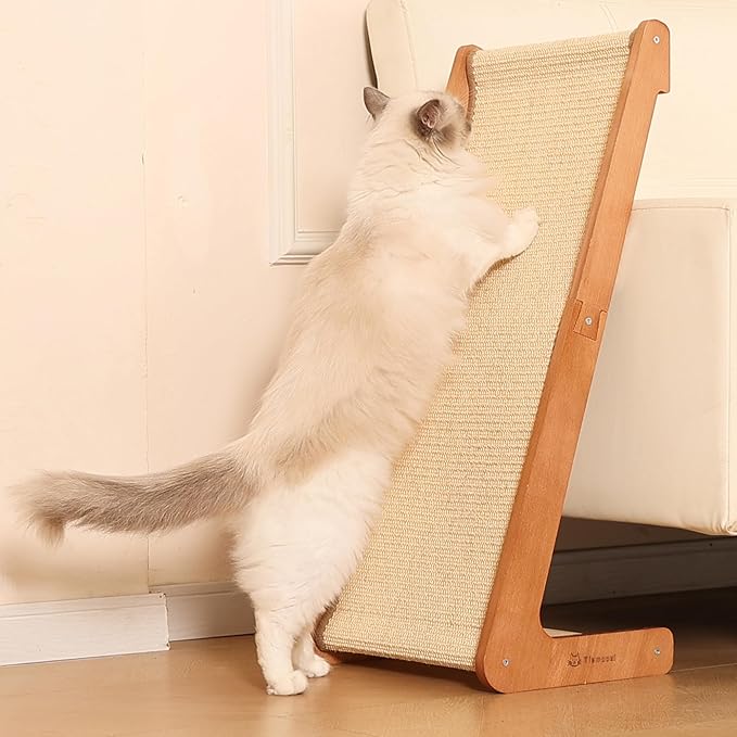 Sisal Cat Scratcher Ramp for Indoor Cats - Beechwood Base, 28.5" Natural Sisal Woven Cat Scratch Pad, Durable Cat Scratching Post, Furniture Protector for Cats' Clawing and Play