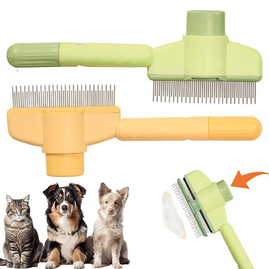 Cat Deshedding Comb, 2 Pcs Pet Hair Removal Tools for Cat/Dog with Two Layered Teeth, Portable Shedding & Grooming Supplies with Release Button for Long/Short Hair Indoor Cats, Kitten Brush