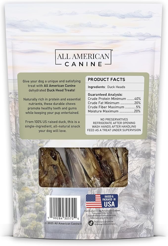 5 Natural Duck Head Dog Treats – Single Ingredient, Dehydrated & Digestible – Low-Fat, High-Protein Chew for Training & Dental Health – Made in USA