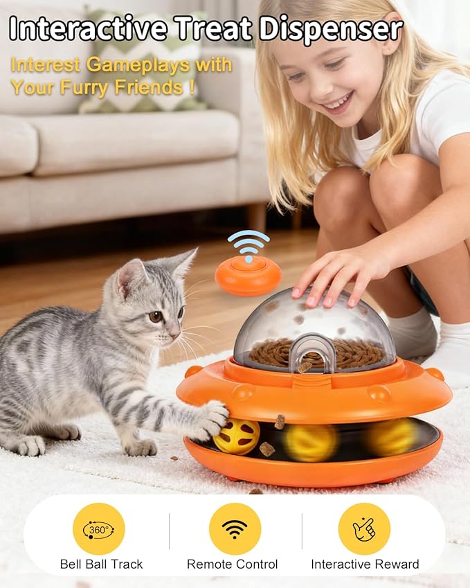 Taglory Interactive Cat Toy, Automatic Puzzle Toy for Indoor Cats Treat Dispenser with Remote Control, Rechargeable Cat Dry Food Slow Feeder
