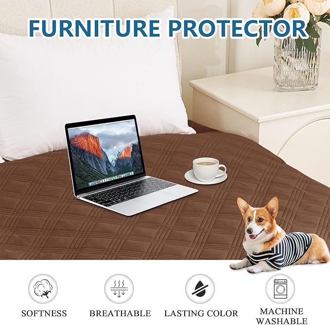 hyha Waterproof Dog Blanket, Reversible Pet Bed Blanket, Soft Sofa Couch Cover for Dogs Washable, Waterproof Pet Couch Covers for Sofa Puppy Cats Furniture Protector(68"x82", Brown/Beige)