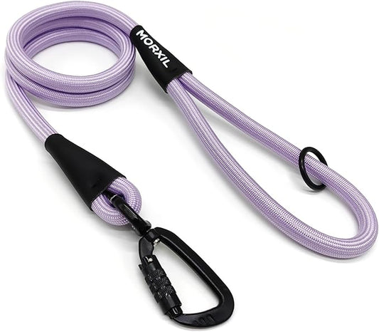 Rope Dog Leash, 6 Foot Heavy Duty Dog Leash with Aviation Aluminum Auto Locking Carabiner, Strong Nylon Pet Lead for Small, Medium, Large Dogs (Purple, 6FT)