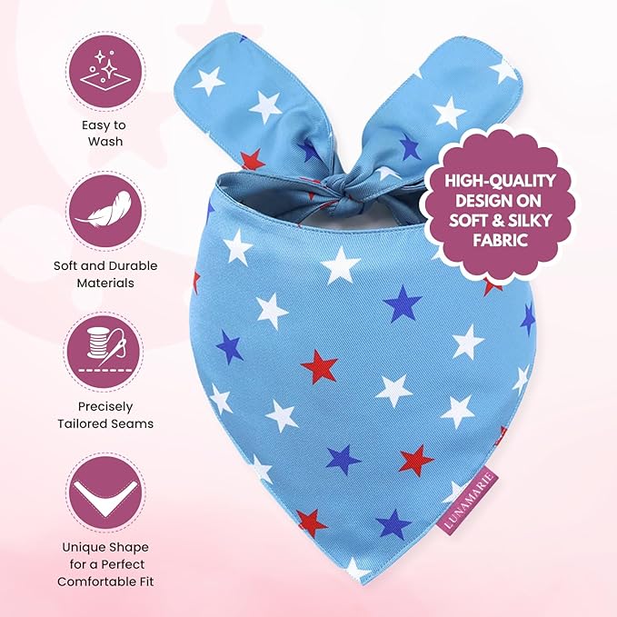 LunaMarie - Luxury Pet Birthday Bandanas -Premium & Silky Poly Fabric | 100% Handmade | Custom Shape Dual Layered (Liberty, Small)