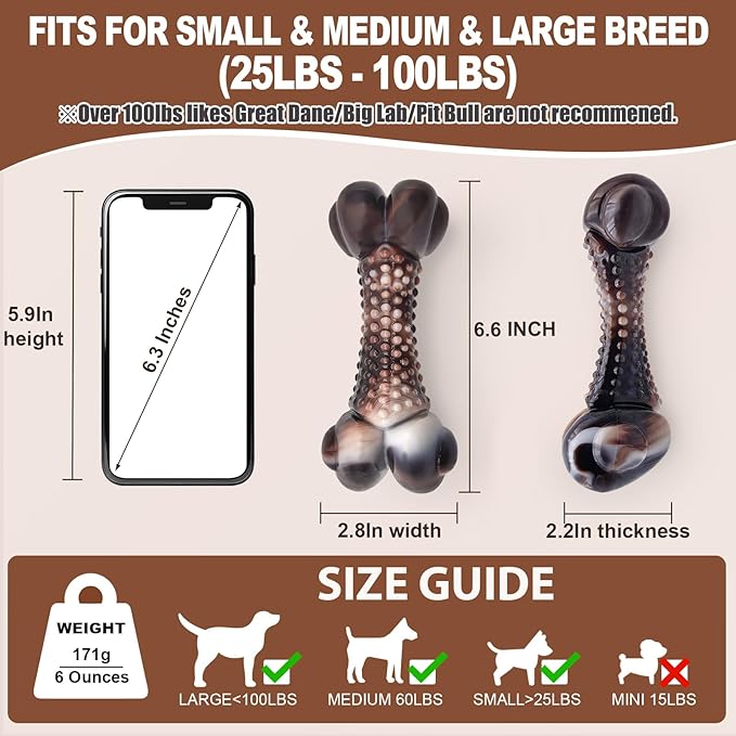 Dog Chew Toys for Aggressive Chewers, 2Pack Indestructible Nylon Tough Large Dog Toys for Small Medium Dog, Durable Interactive Dog Bone Chew Toy to Keep Them Busy, Real Beef&Bacon Flavor