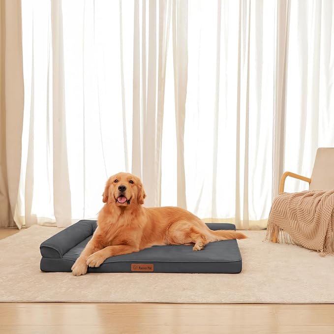 Orthopedic Dog Bed for Large Dogs, 36"x27"x6" Memory Foam Pet Bed with Washable Microsuede Cover, TPU Waterproof Liner & Nonskid Bottom, for Indoor, Outdoor, Crate ＆ Car Use, Dark Grey