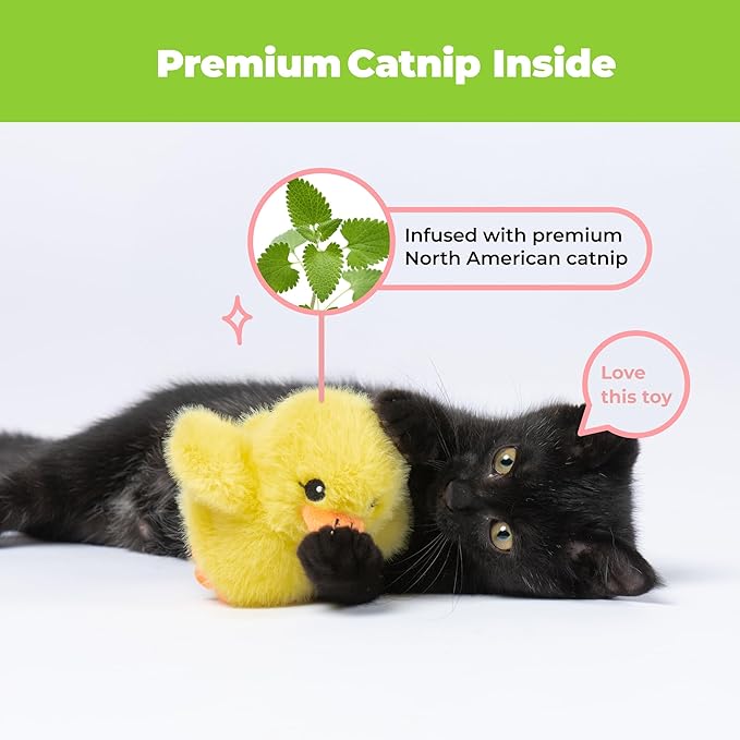 Catify by Best Pet Supplies Interactive Cat Toys – Plush, Motion-Activated & Squeaking Toys with Premium North American Catnip for Indoor Cats & Kittens - Duckling, Yellow