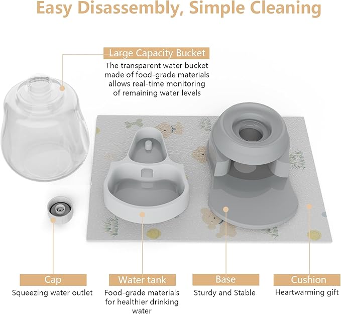 1 Gallon Automatic Dog Water Bowl Dispenser - Staltwo Premium Pet Water Dispenser with Non-Slip Mat,Large Capacity Water Feeder for Cats and Dogs, BPA-Free,1 Gallon Grey