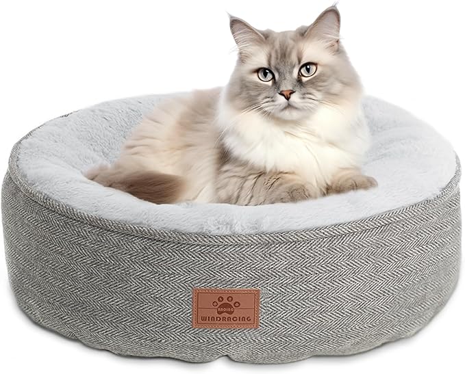 WINDRACING Cat Beds for Indoor Cats, Dog Bed for Small Dogs Breeds, Soft Kennel Bed, Comfy Durable Pet Sleeping Bed, Washable Roun Cat Bed & Non-Slip Bottom, Size 20" L x 20" W x 7" Th