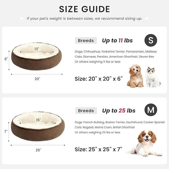 Love's cabin Round Donut Cat and Dog Cushion Bed, 25in Pet Bed for Small or Medium Dogs, Anti-Slip & Water-Resistant Bottom, Soft Durable Fabric Pet Beds, Washable Calming Cat Bed Brown Stripe