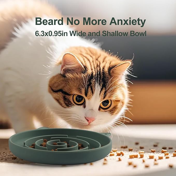 Slow Feeder Cat Bowl, Durable Anti-Gulping Cat Food Bowl for Healthy Digestion, Maze Design Easy to Clean for Wet/Dry Food(Green)