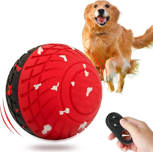 Diman Interactive Dog Ball Toys with Remote Control, Automatic Dog Toy, Moving Dog Toy, Bouncing and Rolling, E-TPU Matrial, Interactive Dog Toys for Aggressive Chewers (3.2 Inch, Red Black)