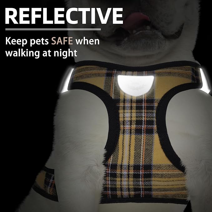 PUPTECK Adjustable Dog Harness Collar and Leash Set Step in No Pull Pet Harness for Small Medium Dogs Puppy and Cats Outdoor Walking Running, Soft Mesh Padded Reflective Vest Harnesses, Yellow, M