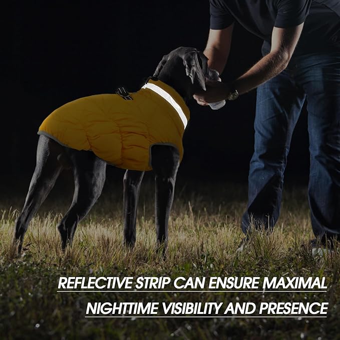 FUAMEY Dog Coat for Medium Dogs,Waterproof Dog Winter Jacket with Harness Built in Puppy Cold Weather Coats Reflective Pet Vest with Zipper Warm Fleece Dogs Snowsuit Windproof Yellow M