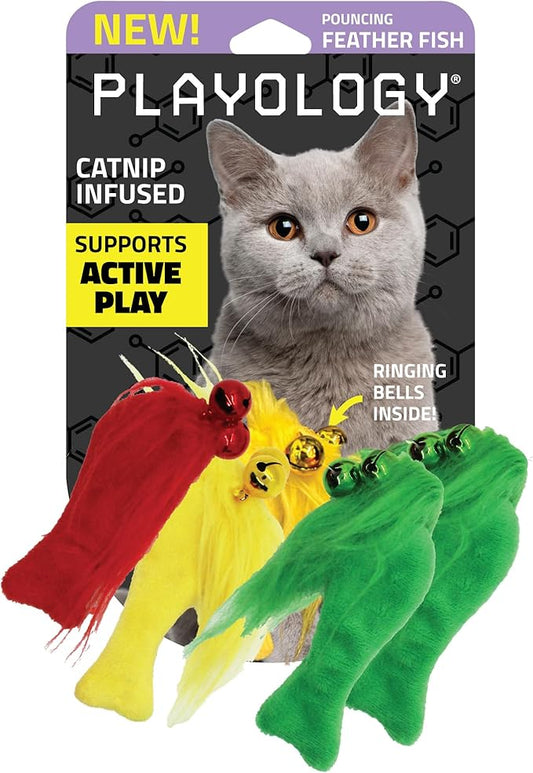 Playology Cat Toy Set | 5-Pack Feather Fish | Interactive Feather Toys for Cats | Stimulating Playtime Fun