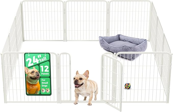 FXW Homeplus Unleashed Indoor Dog Playpen - Stress-Free and Safe Play, Heavy Duty 24 Inch 12 Panels Dog Pen for Puppy and Small Dogs, White│Patented