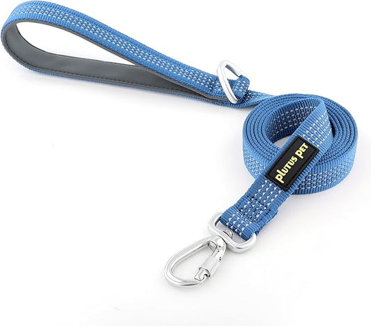 Plutus Pet Heavy Duty Dog Leash with Lockable Aluminum Carabiner, 4/6 Feet Long, Double-Sided Reflective Nylon, Padded Handle, for Puppy, Small, Medium and Large Dogs (Blue, 4/5" x 6')
