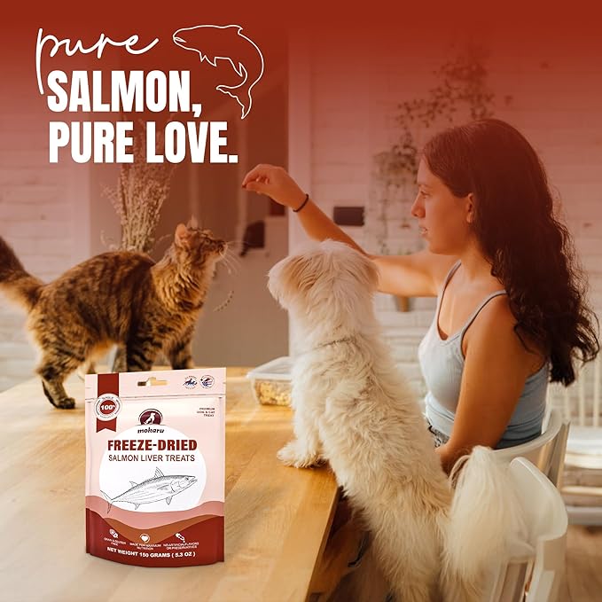 Freeze-Dried Salmon Liver Treats for Dogs & Cats, High Protein, Grain-Free, Single Ingredient, Healthy Training Snacks, Freeze Dried Salmon Dog & Salmon Cat Treats, 150g (5.3oz)