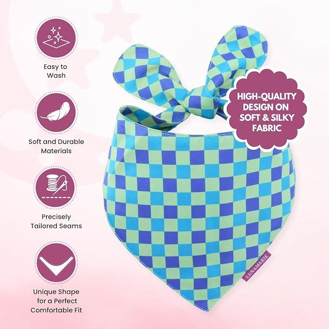 LunaMarie - Luxury Pet Birthday Bandanas -Premium & Silky Poly Fabric | 100% Handmade | Custom Shape Dual Layered (Electric Rebel, Large)