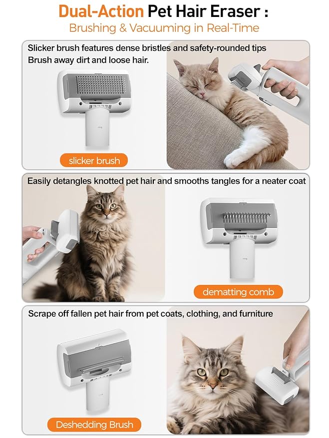 Dog Vacuum For Shedding Grooming, Pet Grooming Vacuum For Dogs Cat, Vacuum Pet Hair Remover Tool with Slicker Deshedding Dog Brush for Shedding Dematting Comb Kit