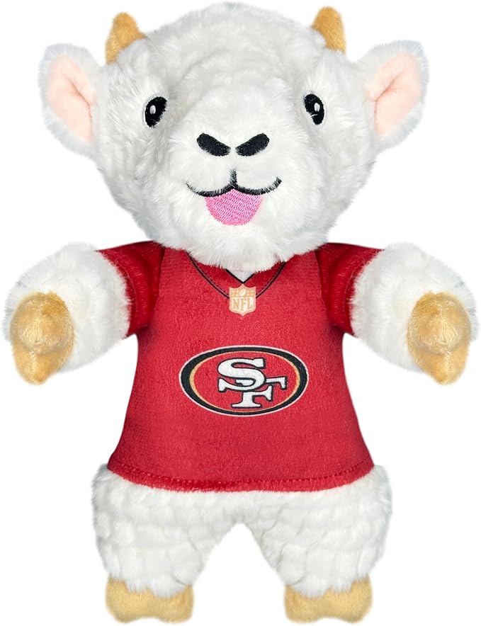 Pets First NFL SAN Francisco 49ERS Goat Plush Toy for Dogs and Cats with Squeaker, Wearing a Team Jersey! Fun & Sporty Goat Shaped Dog Chew Toy, Interactive Pet Toy