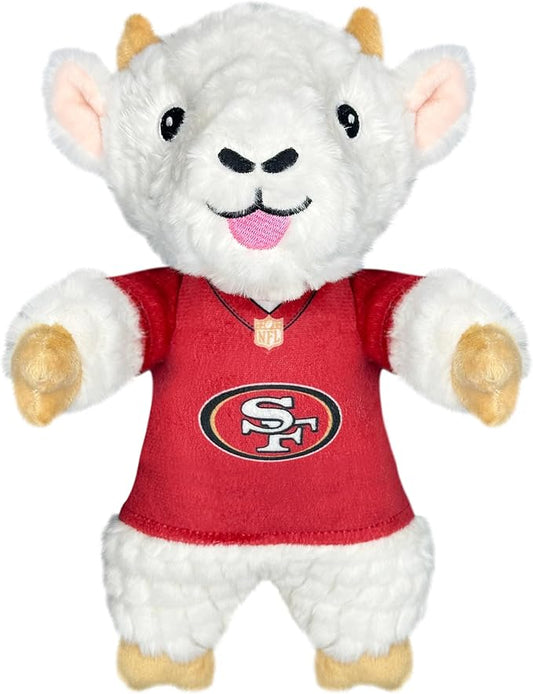 Pets First NFL SAN Francisco 49ERS Goat Plush Toy for Dogs and Cats with Squeaker, Wearing a Team Jersey! Fun & Sporty Goat Shaped Dog Chew Toy, Interactive Pet Toy