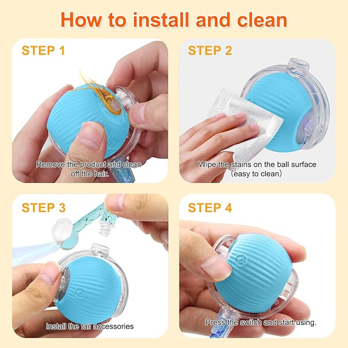 Interactive Cat Toys for Indoor Cats, Automatic Kitten Toys for Bored Indoor Adult Cats, Smart Kitten Rolling Ball Moving Balls Toy, Rechargeable Dog Cat Ball for Enrichment Exercise (Light Blue)