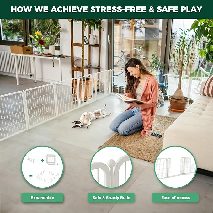 FXW Homeplus Unleashed Indoor Dog Playpen - Stress-Free and Safe Play, Heavy Duty 24 Inch 4 Panels Dog Pen for Puppy and Small Dogs, White│Patented