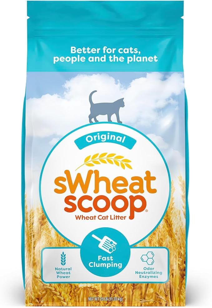 sWheat Scoop Natural Wheat Cat Litter, Original, Fast Clumping with Odor Neutralizing Enzymes, 25 Pound Bag
