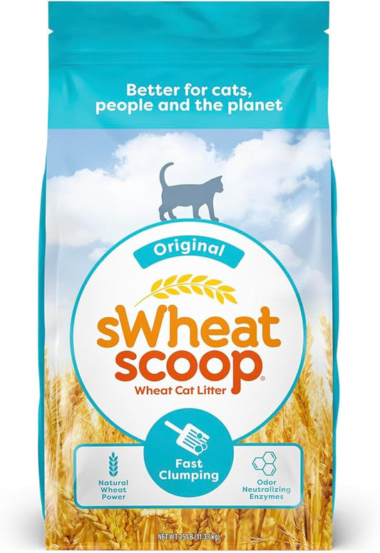 sWheat Scoop Natural Wheat Cat Litter, Original, Fast Clumping with Odor Neutralizing Enzymes, 25 Pound Bag