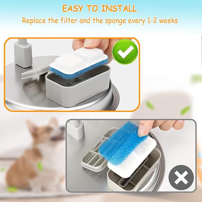12 Set Cat Fountain Replacement Filters Compatible with oneisall PWF-001 2L/67oz Stainless Steel Pet Water Fountain Filters with Replacement Pre-Filter Pump Sponges