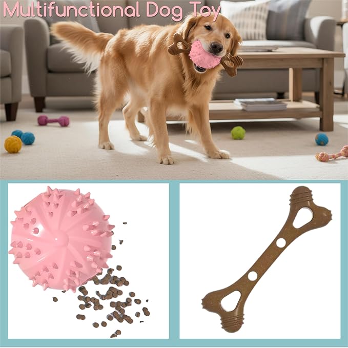 Indestructible Dog Chew Toy, Durable Chew Toy for Small and Medium Dogs, Interactive Bone Toy to Keep Dogs Busy, Teeth Cleaning Toy, Multifunctional Dog Toy for Treats/Cleaning/Chewin