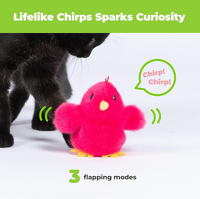 Catify by Best Pet Supplies Interactive Cat Toys – Plush, Motion-Activated & Squeaking Toys with Premium North American Catnip for Indoor Cats & Kittens - Flapping Chick, Fuchsia