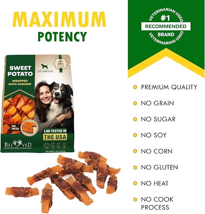 Sweet Potato Dog Treats & Chicken Jerky Wraps 10.6 Oz - Dog Food & High Protein Soft Chews for Large, Medium & Small Breeds - Natural Healthy Training Strips & Rawhide Free Snacks – Puppy Treats