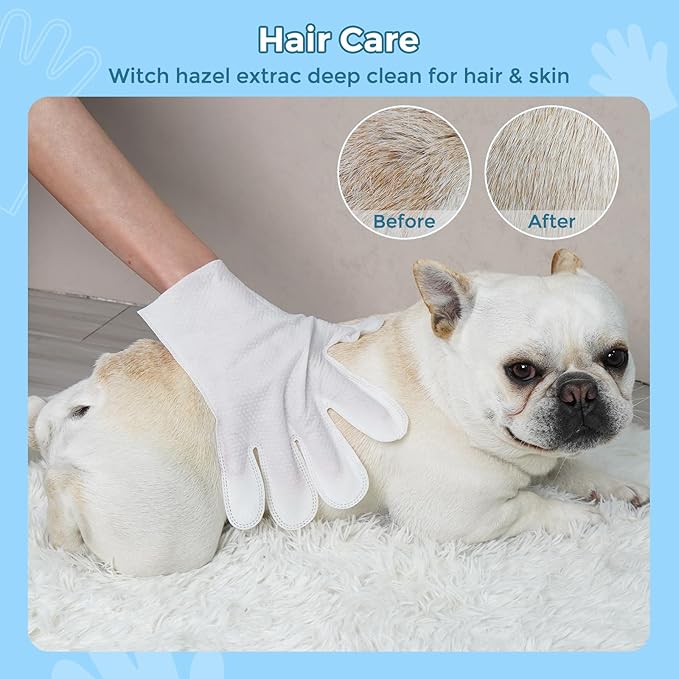 Vannon Portable Pet Bathing Wipes for Dogs & Cats, Cleaning & Odor-Controlling Extra Thick Grooming Glove Wipes for Daily Care and Traveling, Rinse Free, Nourish Fur, Individually Packaged, 15 PCS