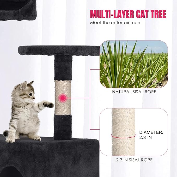 PayLessHere Cat Tree 70in Cat Tower with Cat Scratching Post,Multi-Level Cat Condo Stand House Furniture Kitty Activity Center with Furry Ball Toys Cat Tree for Indoor Cats,Dark Gray