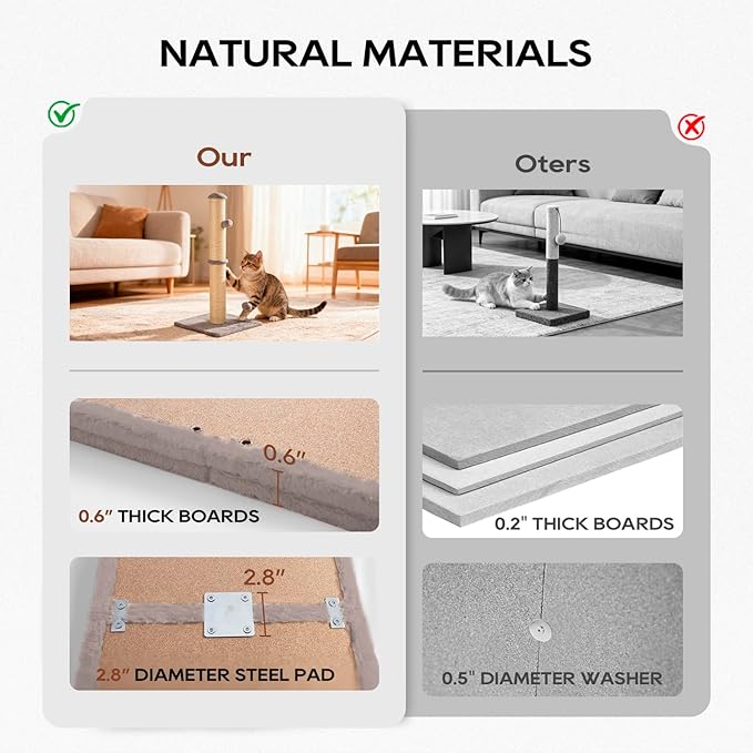 FDW 33 Inch Cat Scratching Post Cat Scratcher Natural Sisal Rope Scratch Post Trees with Hanging Ball for Indoor Cats and Adults,Light Gray